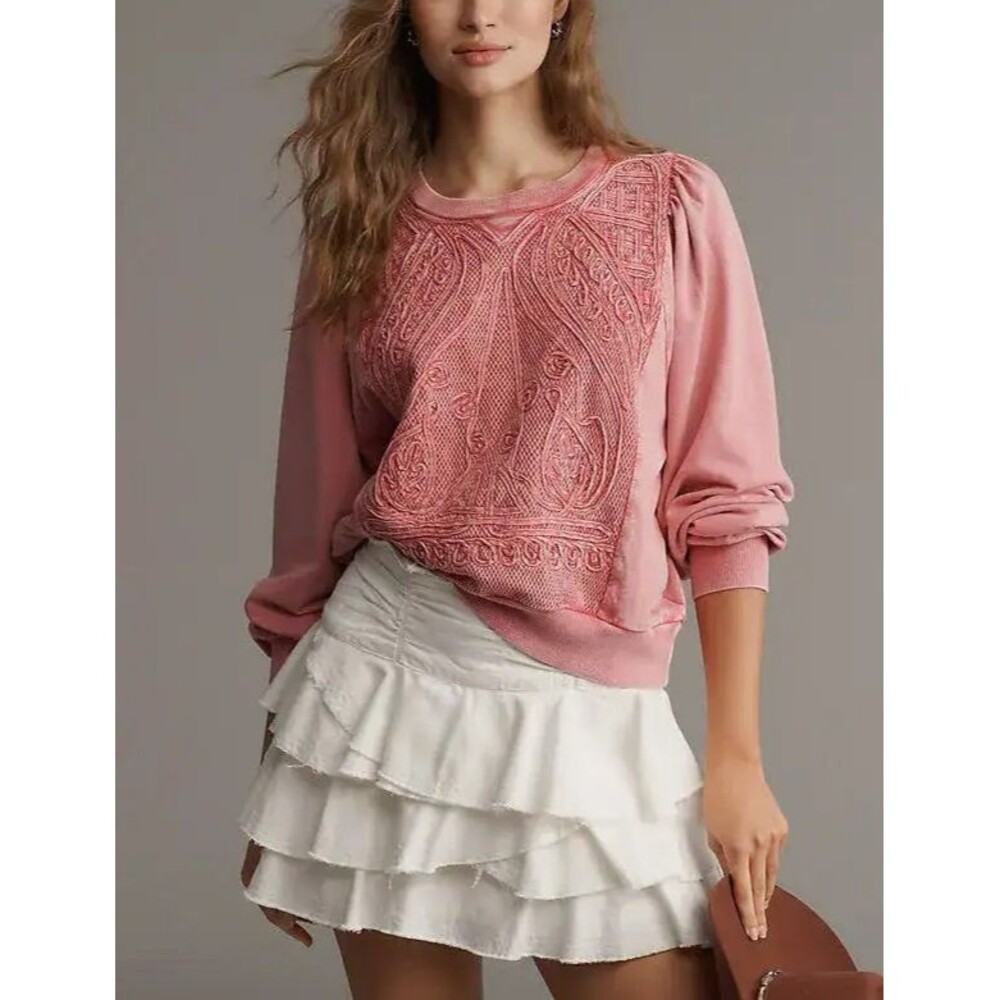 Anthropologie Pilcro Embellished Crewneck Sweatshirt Top Long-Sleeves M 286978